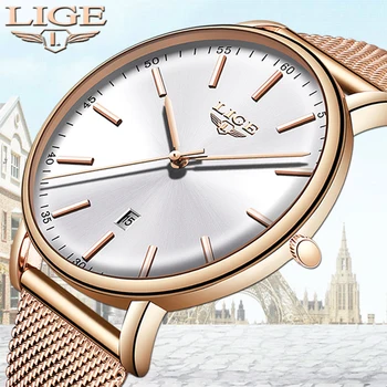 LIGE Fashion Women Watches Waterproof Steel Mesh Strap Minimalist Ladies Watch Casual Sports Quartz Watch Clock Relogio Feminino ulzzang leather strap watch women dress watch clock men mesh wire fashion casual watch unisex quartz wristwatch relogio relojes