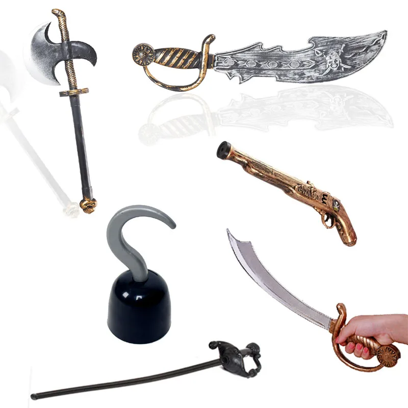 

Halloween Decorations Prop Weapons Simulation Pirates of the Caribbean Pirate Knife Gun Hook Sword Toys Fittings For Kids Gift