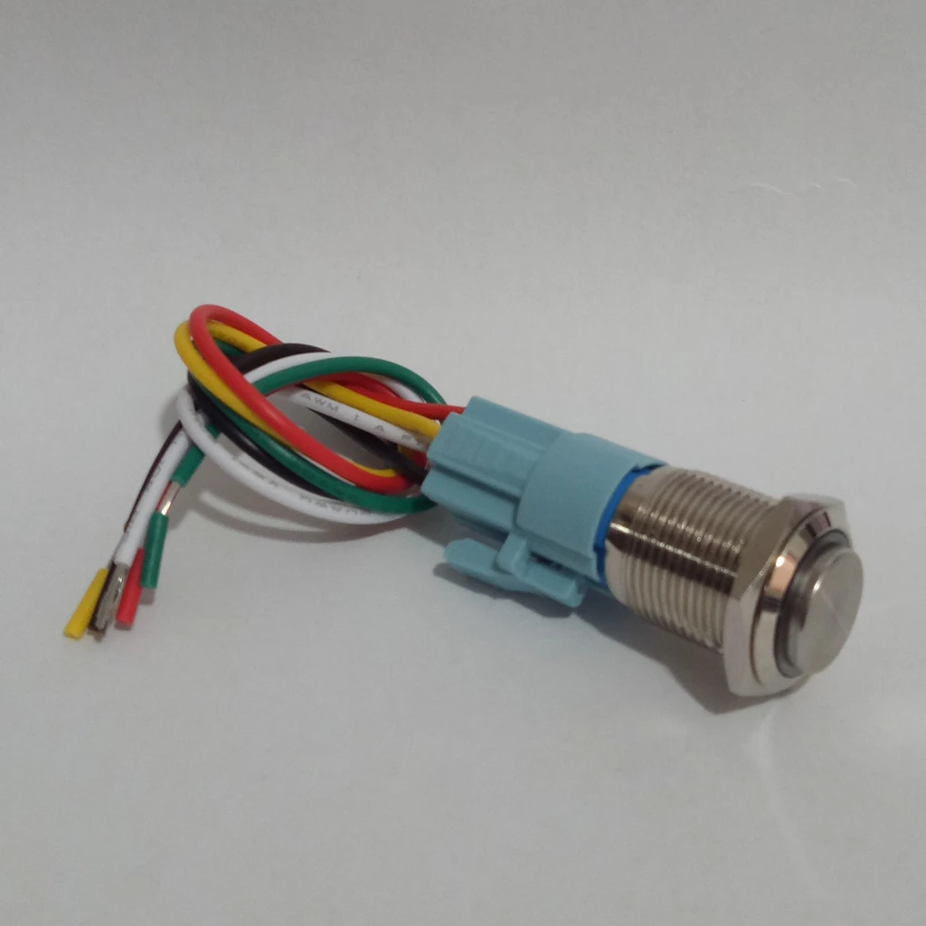 LED Illuminated Metal Button Switch 16mm Push Button Switch Latching Self-locking Waterproof IP65 with Wire Connector