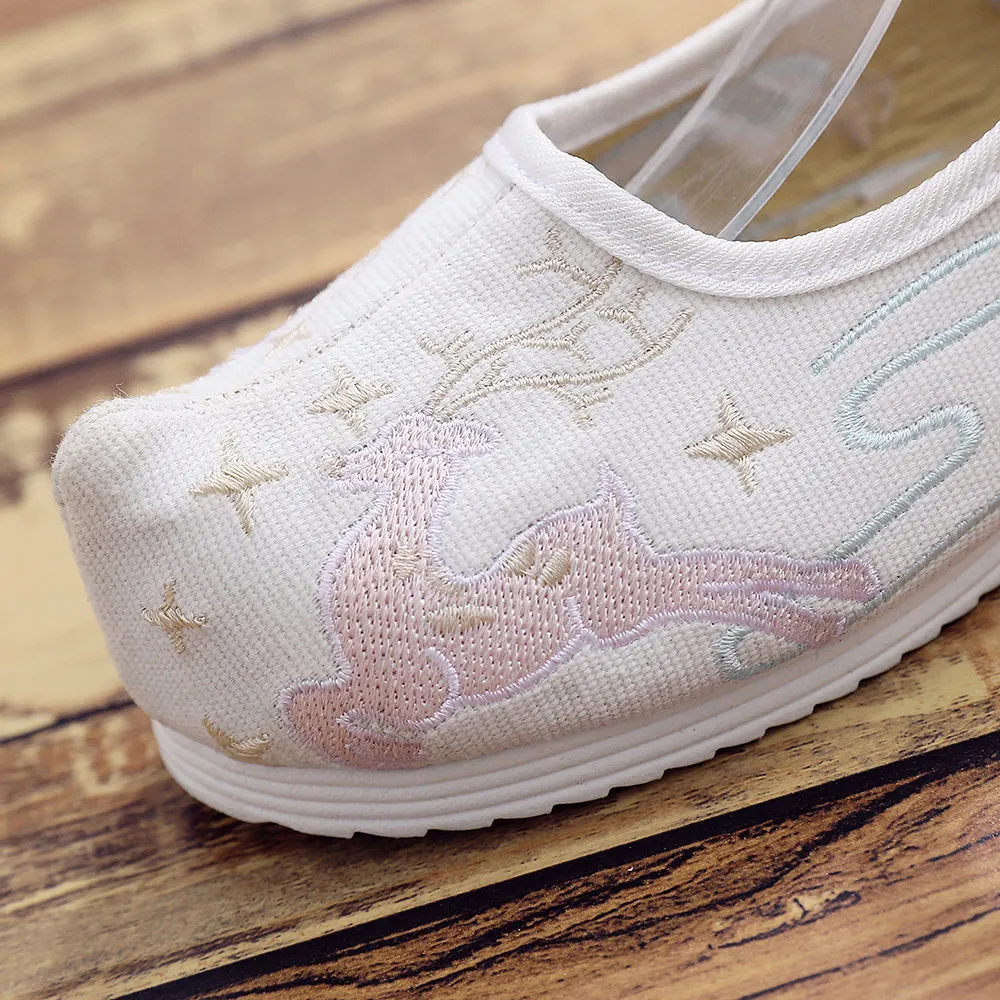 Veowalk/женская мягкая парусиновая обувь на плоской подошве с вышивкой оленя; удобная женская обувь на платформе с ремешком на щиколотке в стиле ретро; китайская обувь