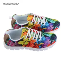 Twoheartsgirl/красивые женские цветочные кроссовки; элегантные дышащие женские сетчатые туфли на плоской подошве со шнуровкой; красивые женские туфли на плоской подошве с цветочным рисунком