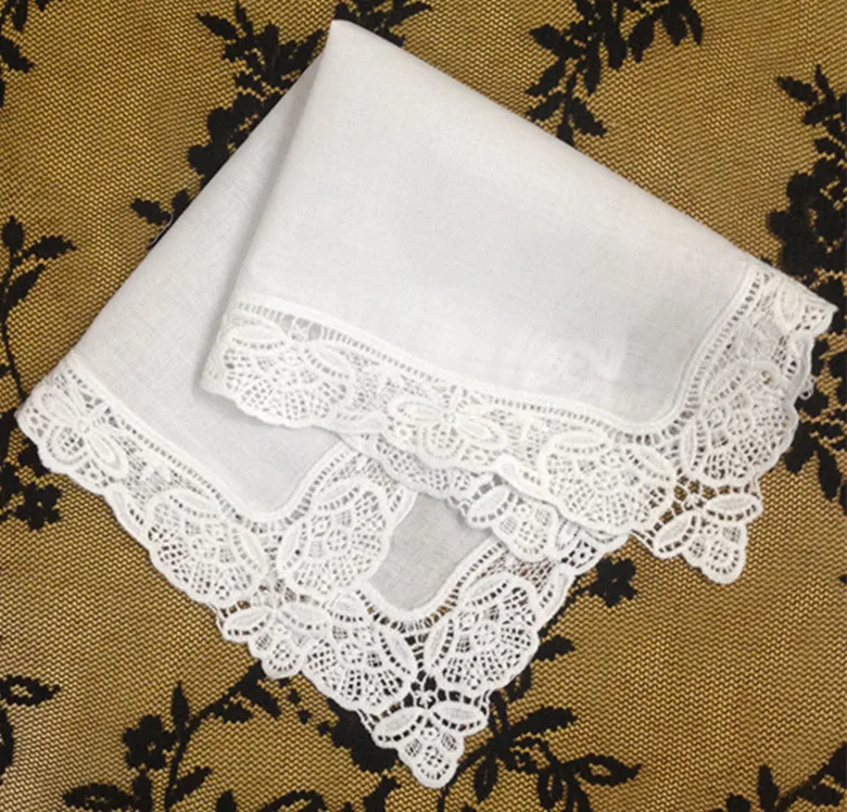 

Set of 12 Fashion Ladies Handkerchiefs White Cotton Wedding Handkerchief Embroidered Lace Hankies Hanky Bridal Gifts 12 x12-inch