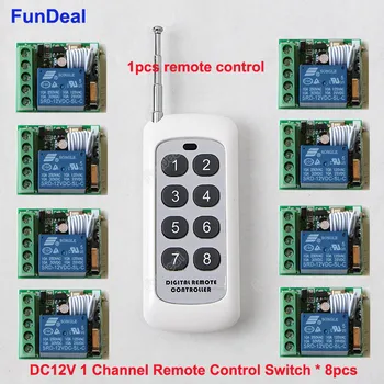 

8pcs 433Mhz DC 12V Universal Wireless Remote Control Switch 1CH relay Receiver Module and RF Transmitter 433 Mhz Remote Controls