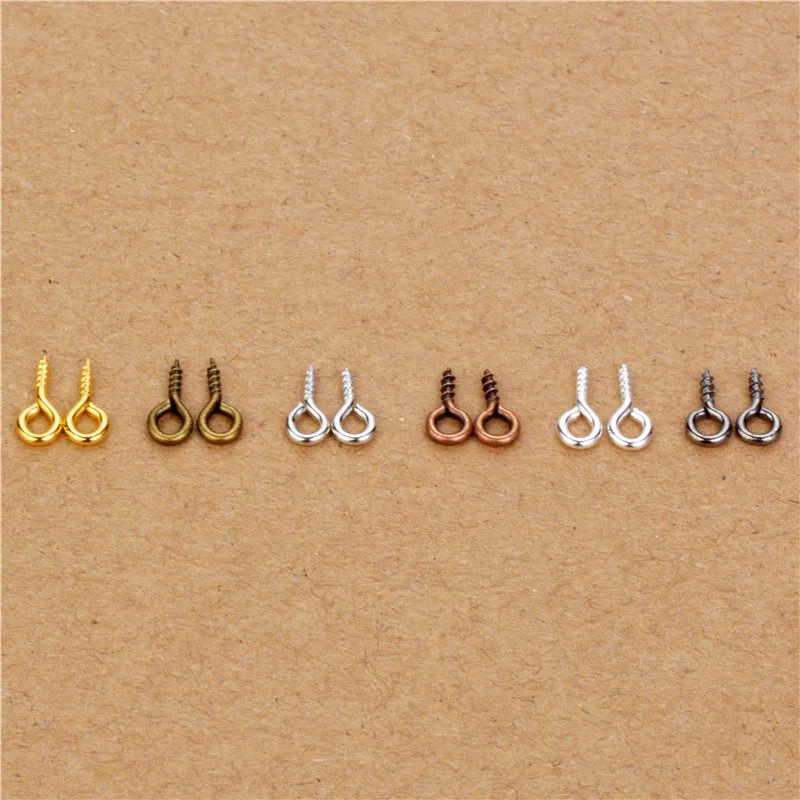 

200PCS Screw Threaded 6Colors Clasps Hooks Small Tiny Mini Eye Pins Eyepins Hooks Eyelets Screws Jewelry Findings 4x9mm