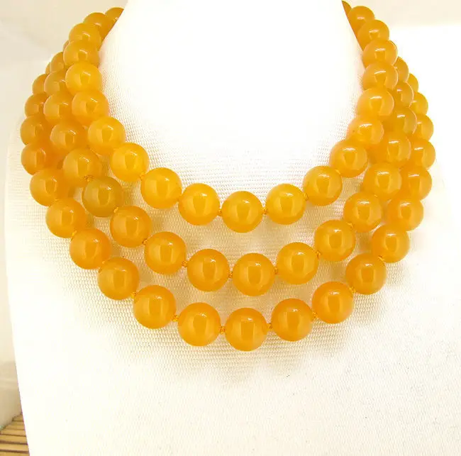 

Hot sale Free Shipping>>>>>Round10mm Yellow Jade Necklace Knotted Lariat Fashion Necklace Bead 52