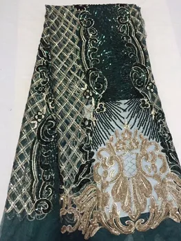 

New green gold African lace fabric with French lace fabric, high quality sequins georgelace for Nigerian women's wedding dress.Z