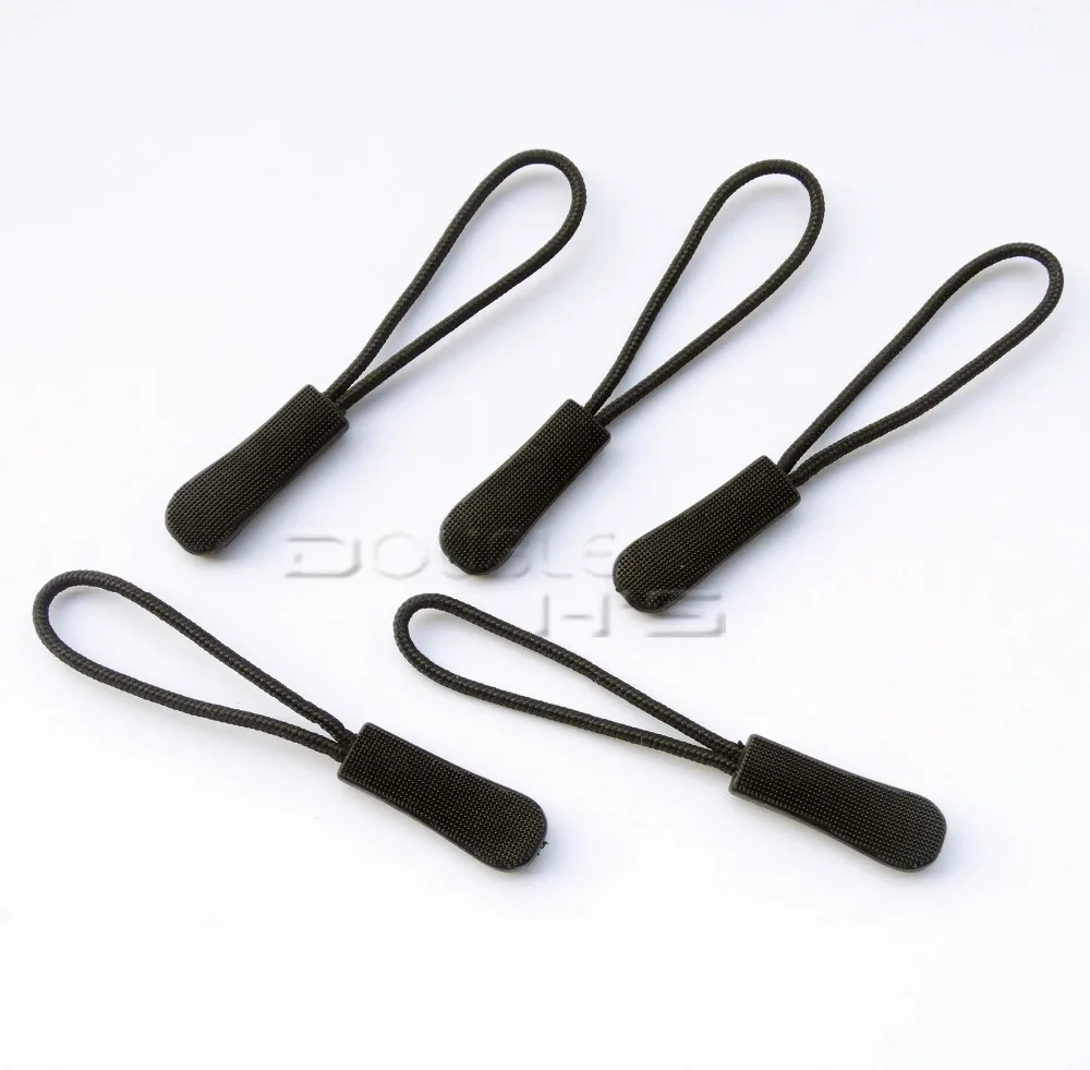 50pcs/lot Black Plastic Zipper Pull Strap Cord For Backpack/Clothing Accessories