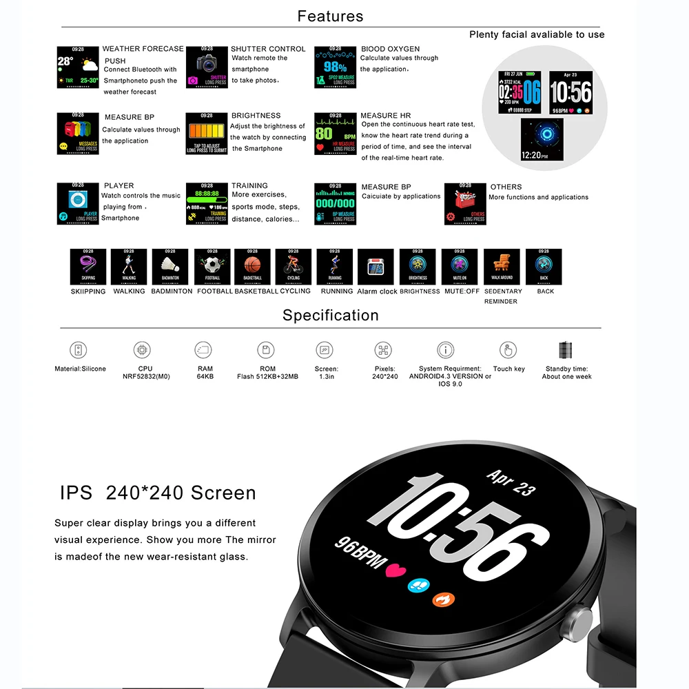 Fentorn Smart watch IP67 Waterproof Heart Rate Blood Pressure monitor Activity tracker Fitness Bracelet Smartwatch for Men women Fentorn Smart watch IP67 Waterproof Heart Rate Blood Pressure monitor Activity tracker Fitness Bracelet Smartwatch for Men women