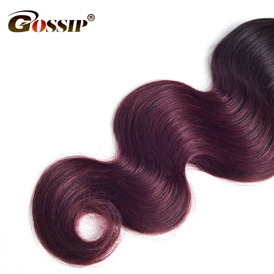 T1B99J Burgundy Brazilian Hair Weave Bundles With Closure Gossip Brazilian Body Wave Human Hair With 44 Closure Non Remy Hair (4)