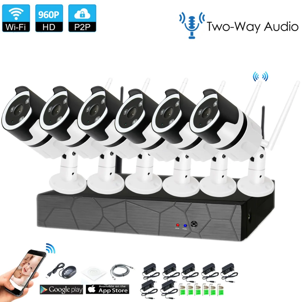 

6CH two way audio talK HD Wireless NVR Kit P2P 960P Indoor Outdoor IR Night Vision Security 1.3MP IP Camera WIFI CCTV System