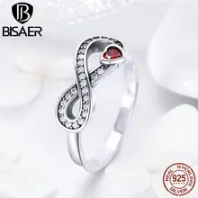 BISAER 925 пробы серебряные кольца Бесконечная любовь навсегда для женщин с кристаллами CZ обручальное кольцо на палец ювелирные изделия ECR415