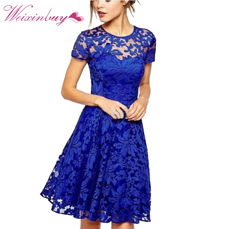 

WEIXINBUY Women Elegant Floral Lace Princess Dresses Ukraine Short Sleeve Sexy Party Casual Bodycon Mini Dress