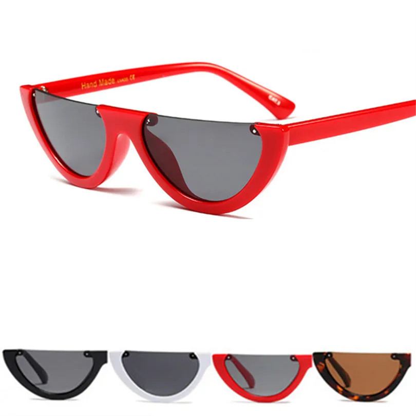 

Cat Eye Women's Sunglasses Brand Designer Unique Half Frame Pink Tint Clear Lens Shades Sun Glasses Women