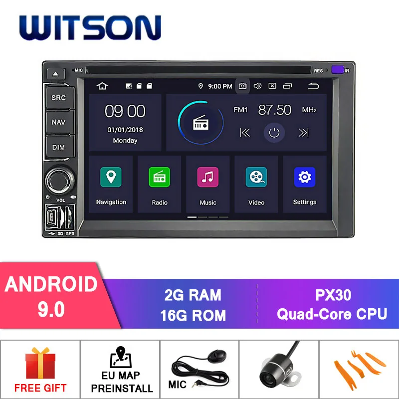 

WITSON Android 9.0 4GB RAM+32GB FLASH 8 Octa Core CAR DVD for Universal Double Din NAVIGATION PRADO STEREO+DVR/WIFI+DSP+DAB+OBD