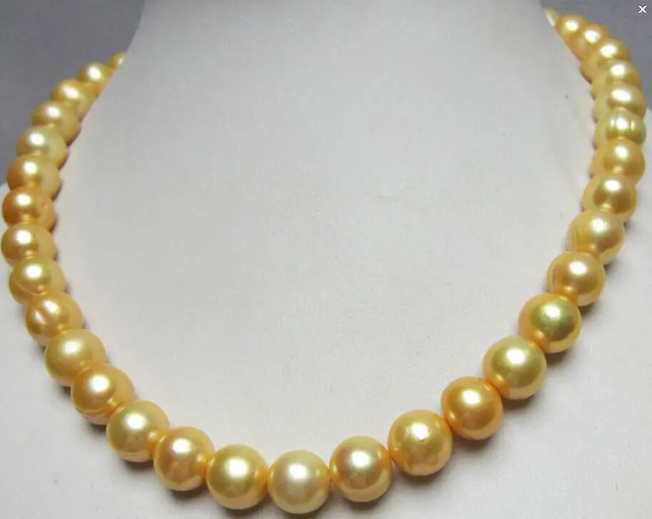 

10X10 jewerly free shipping HUGE NATURAL SOUTH SEA 11-12MM GOLDEN PEARL NECKLACE 18" Selling
