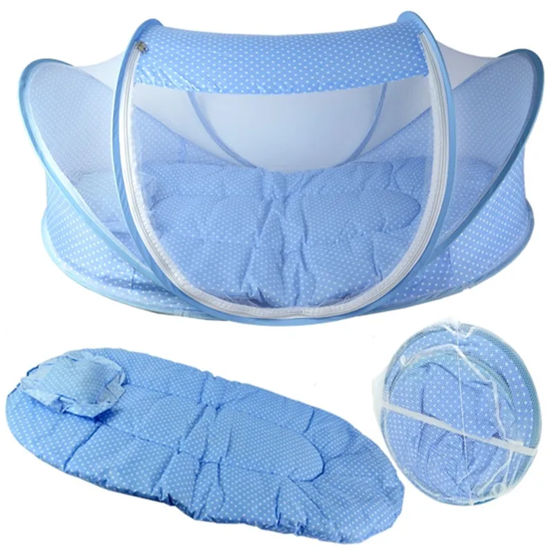 New Portable Foldable Blue Baby Infant Bed Canopy Mosquito Net Cotton
