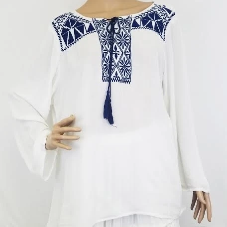 Women Ethnic Floral Embroidery Tunic Dress Full Sleeves Dress Blouse Cover Up Black Blue Tassels Indian (1)