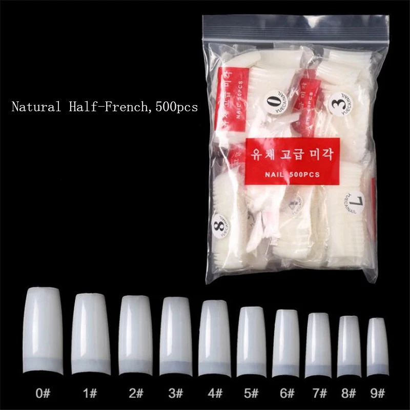 

500Pcs Natural Full Half French False Acrylic Nail Tips UV Gel Ultra Flexible - Size #0- #9 - Pack of 500 tips Fake Nail