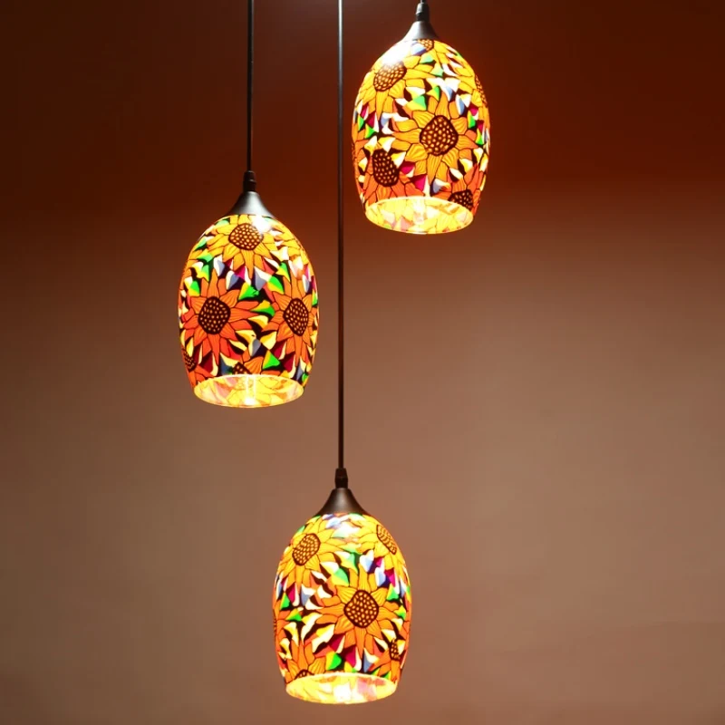 

Vintage Handmade Tiffany Ceramic/porcelain Sunflower Led E27*1/3 Heads Pendnat Light For Dining Room Living Room Bar Deco 2218