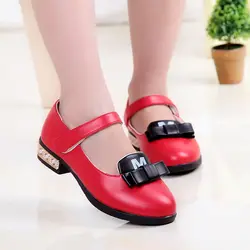 Обувь для девочек красное платье обувь модели бантом туфли принцессы светлой кожи корейских студентов 4 цвета детские кожаные туфли для