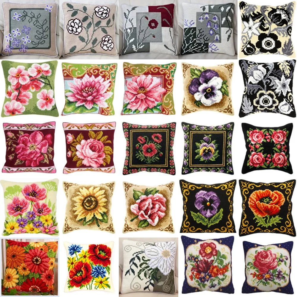Download Poppy flowers NEW DIY Needlework Kit Acrylic Yarn Embroidery Pillow Tapestry Canvas Cushion ...