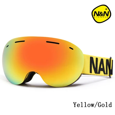 NANDN лыжные очки двойные UV400 Анти-туман большой Лыжная маска очки Лыжный Спорт Мужчины Женщины Снег Сноуборд gogglesNG5 - Цвет: Yellow Frane Gold