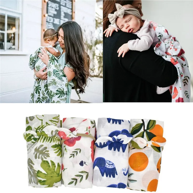 

Muslin Wrap Newborn Blankets Bath Baby Swaddles Soft Infant Wrap Baby Stroller Cover Play Mat Sleepsack with Headband