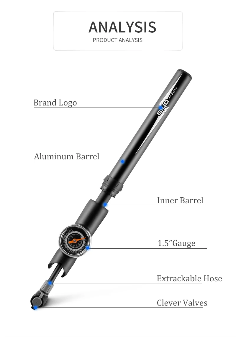 GIYO 120PSI воздушный насос, велосипедный насос для надувания, вилка, амортизатор, подходит для Schrader с psi/bar манометром, складной шланг