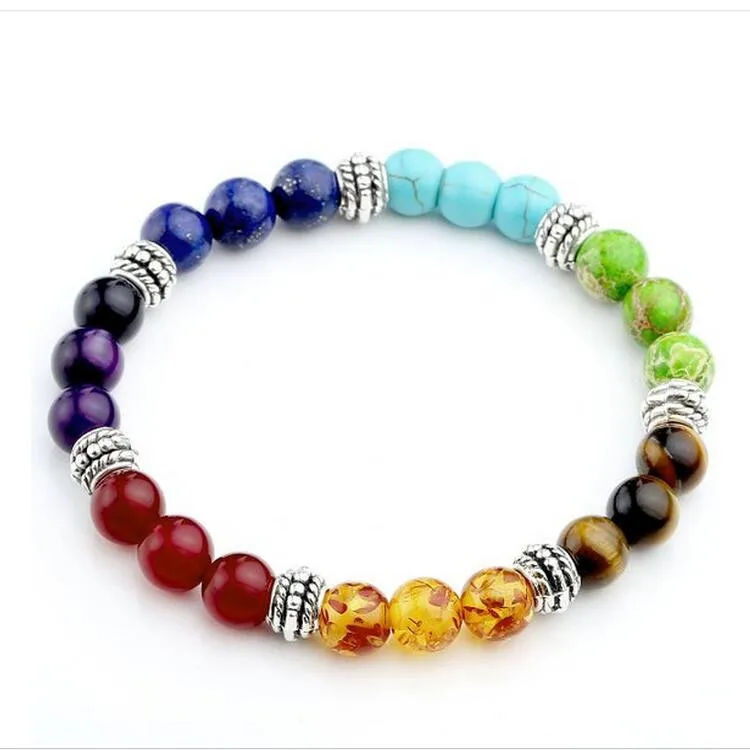 

Hot Sale Promotion Round Trendy Zinc Lace-up 8mm Mens Womens 7 Chakra Mixed Stone Healing Pray Mala Bracelet Beads Jewelry