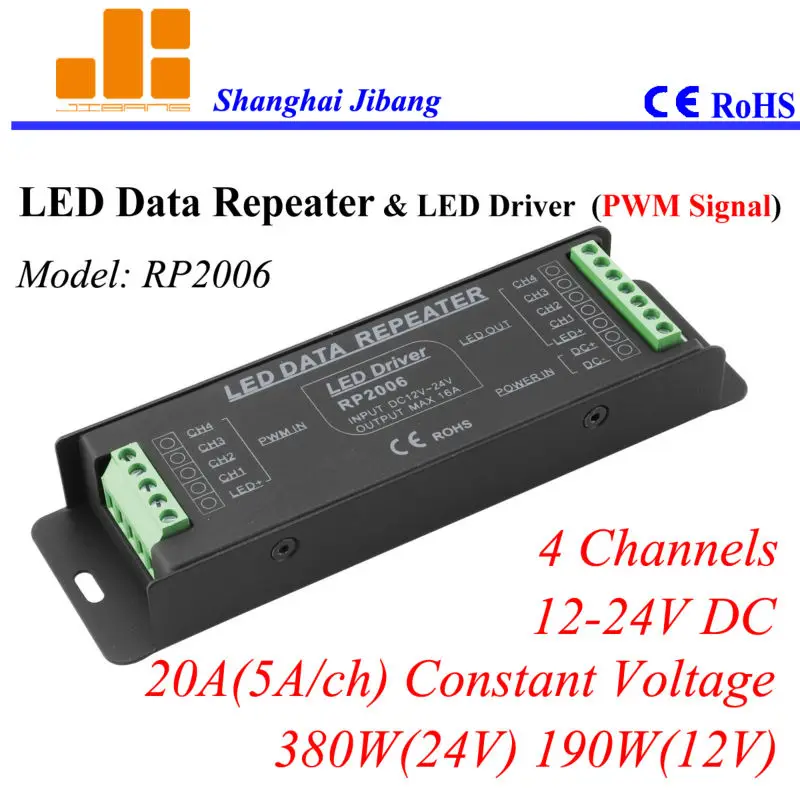 

Free Shipping RGBW repeater, 4channels PWM amplifier and LED driver, Constant Voltage 12V-24V/20A/480W, pn:RP2006