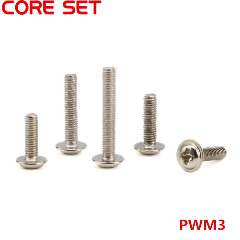 Болты PWM3 M3 * 5/6/8/10/12/100 GB818 с круглой головкой и прокладкой 16/20 шт.|Винты| |