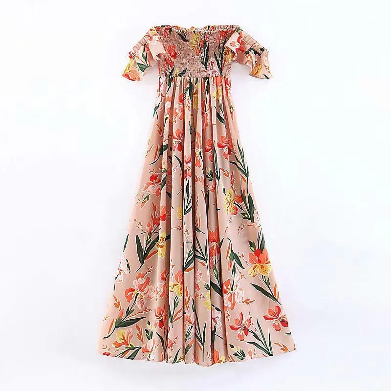 

Ms CSB199-50 European and American wind new Collect waist shoulder open fork posed a short-sleeved dress dress