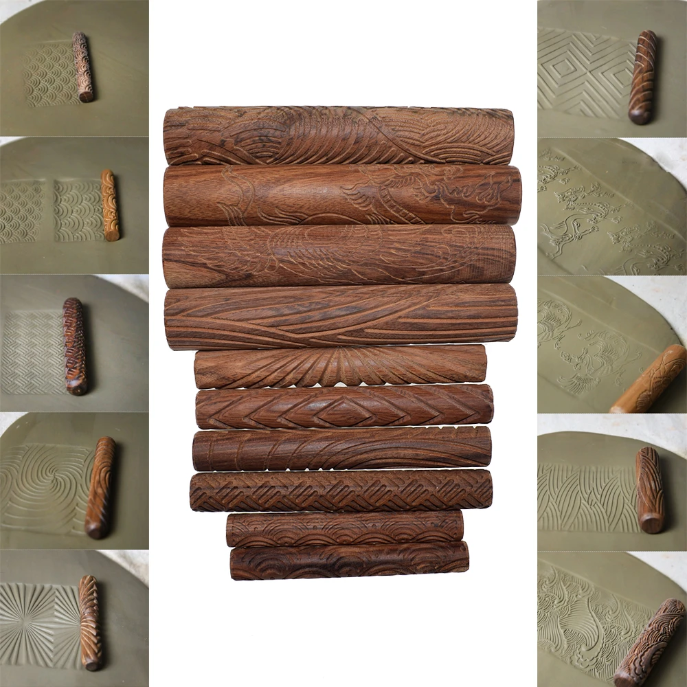 Engraved Wood Embosser Embossing Rolling Pin EWRP327 Baker Tools Clay Stamp