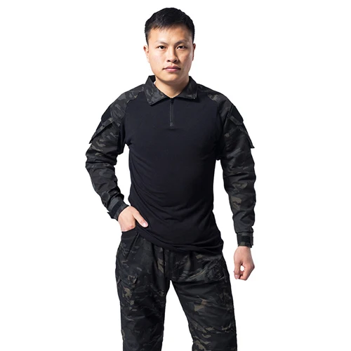 Мужская лесная охотничья тактическая Униформа для страйкбола Камуфляжный костюм в стиле милитари Пейнтбол Экипировка мужская футболка+ брюки карго наколенники - Цвет: 12 SET PADS