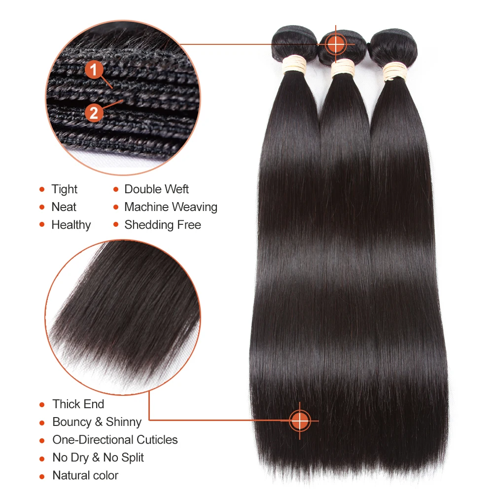 Sapphire Straight Hair Extensions Brazilian Hair Weave Bundles With Closure Human Hair Bundles With 2*6 Lace Closure Middle Part