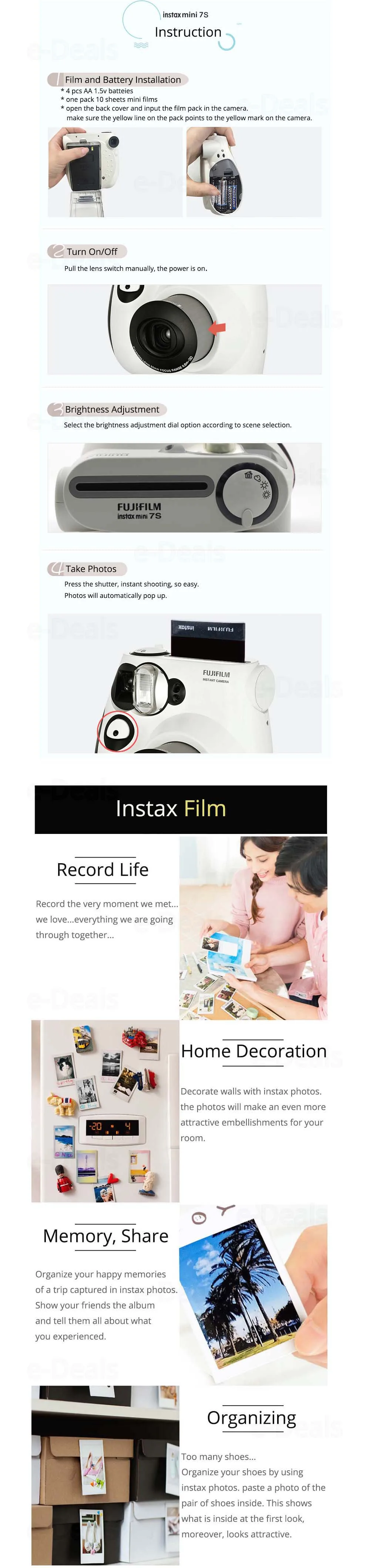 Аутентичный Fujifilm Instax Mini 7 s Мгновенный Набор Фото камеры с 10 листами Fuji Instax Мини белая пленка и кролик линзы для селфи