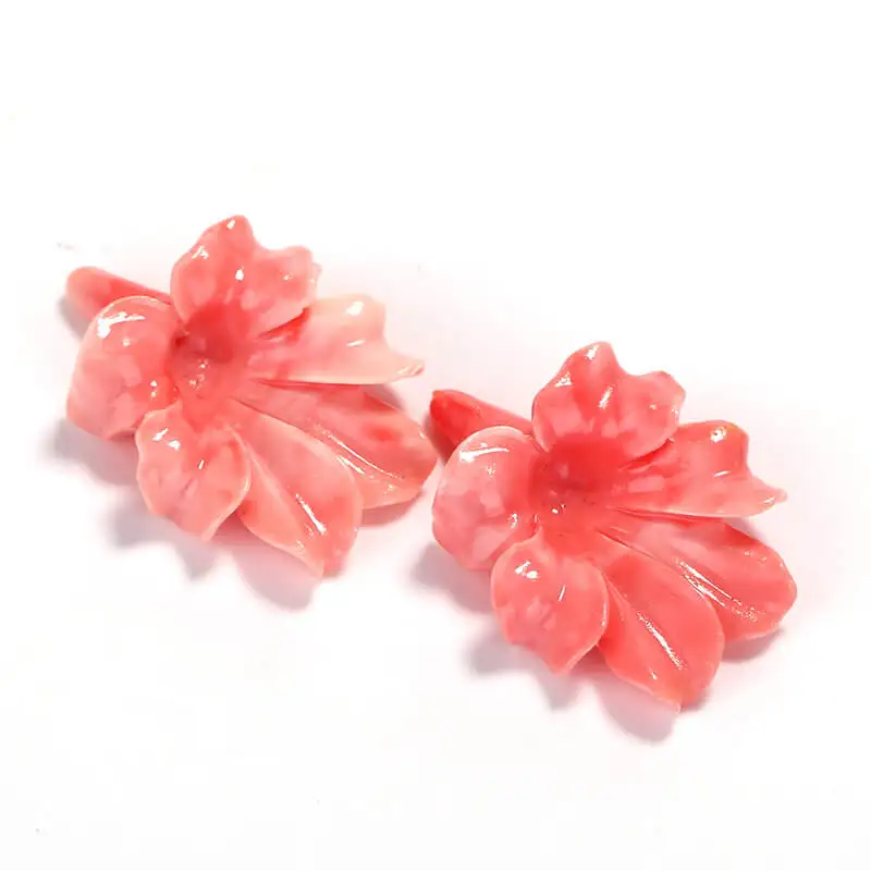 New Arrival Pink Conch Shell Carved flower Earrings beads, 33X25X9mm, 5.2g