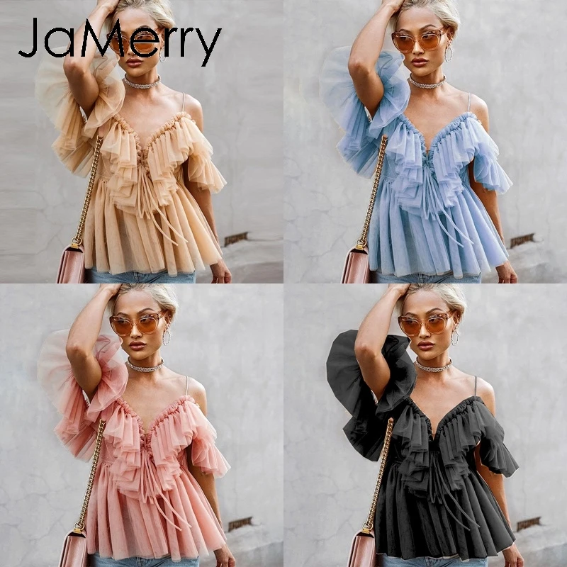 Женская винтажная блузка в стиле бохо JaMerry элегантная однотонная блуза с