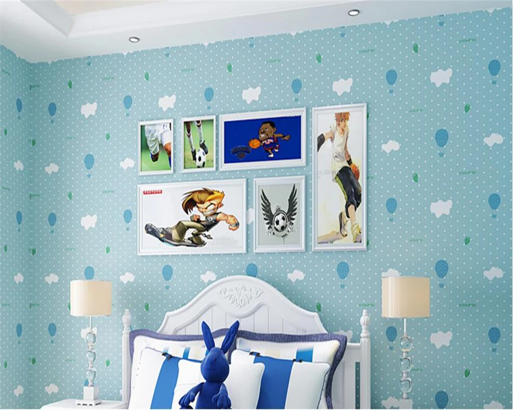 

beibehang Environmenta non wovens wallpaper boy girl warm cartoon children room blue sky white clouds balloon paper papier peint