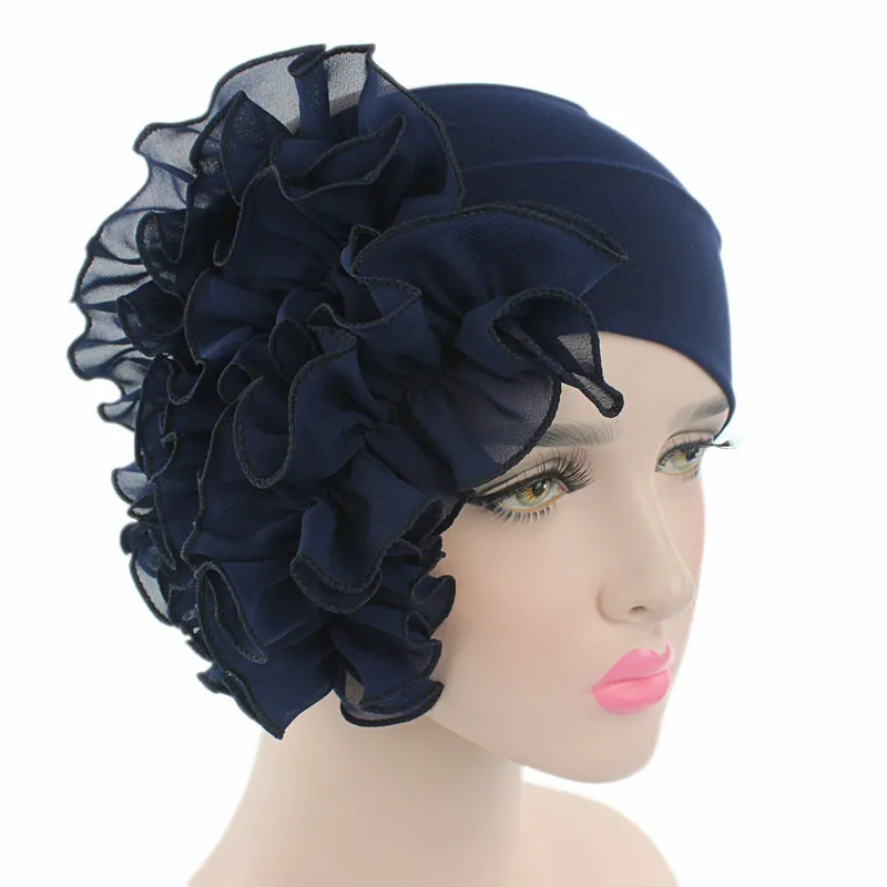 Красивые эластичное оголовье цветочной раскраской повязка на голову из шифона Для женщин повязки на голову, украшение на голову для танцев хлопок, лента для волос аксессуары для волос для Для женщин - Цвет: Тёмно-синий