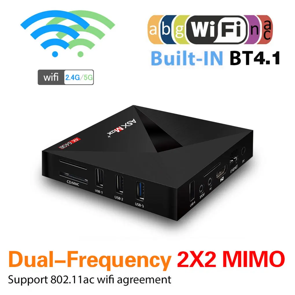 

A5X Max Plus 4+64GB Android 7.1 TV Box 2.4G/5G RK3328 Set Top Box 4K Media Player