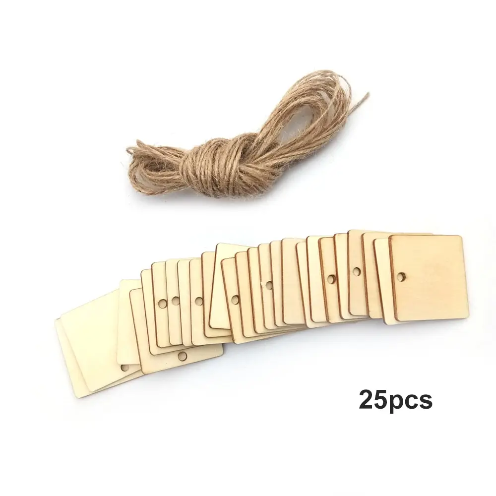 

25PCS/SET Unfinished Blank Rectangle Wooden Hanging Tags for Scrapbooing Party Favor Wedding Gift Tags with Wood Chips