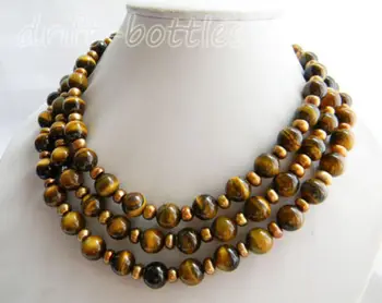 

50'' 10mm Round Tiger'-eye Coffee Slice Freshwater Pearl Necklace