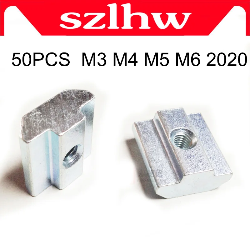 

NEW 50pcs/lot T Sliding Nut Block Square nuts M3 M4 M5 M6 for 2020 Aluminum Profile Slot 6 Aluminum connector Accessor