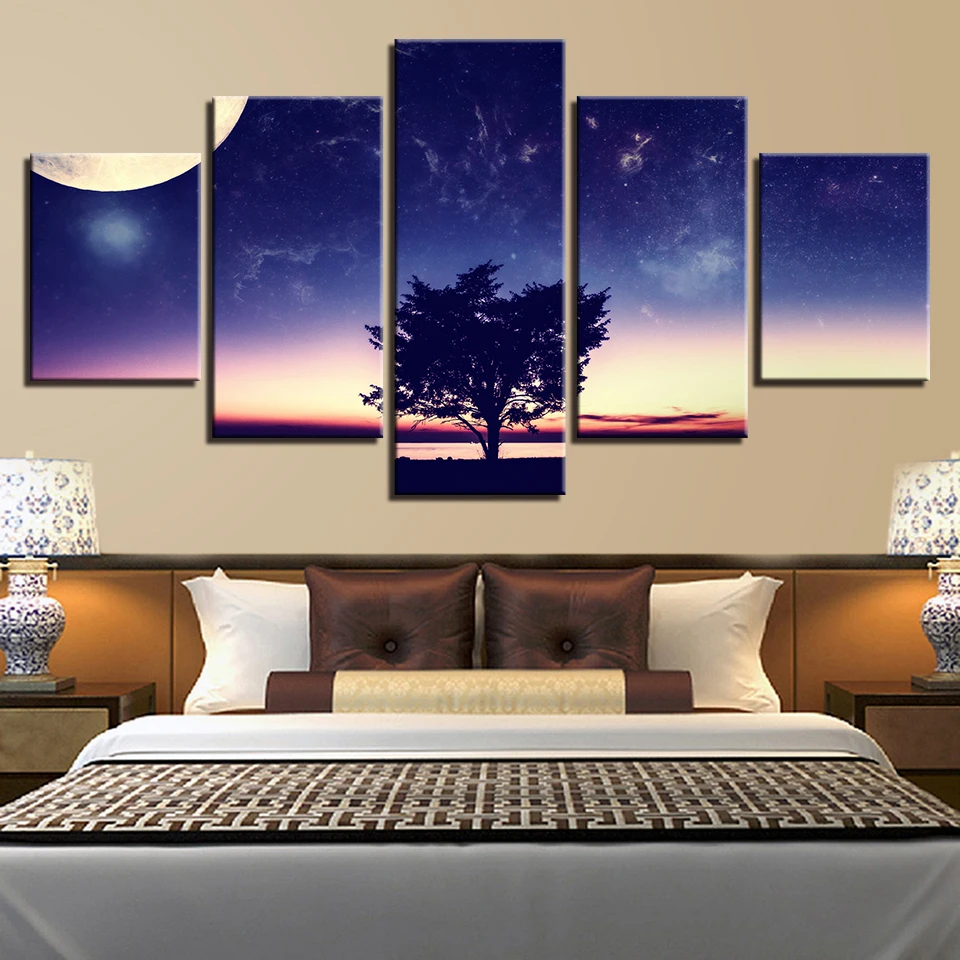 

Home Living Room Wall Decoration Modern Printing 5 Pieces Moon And Trees Landscape Canvas Paintings Art Modular Posters Pictures