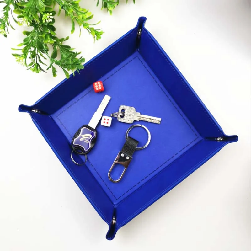 JINSERTA PU Leather Valet Trinket Folding Tray Dice Rolling Tray for Serving Collapsible Key Wallet Coin Storage Box