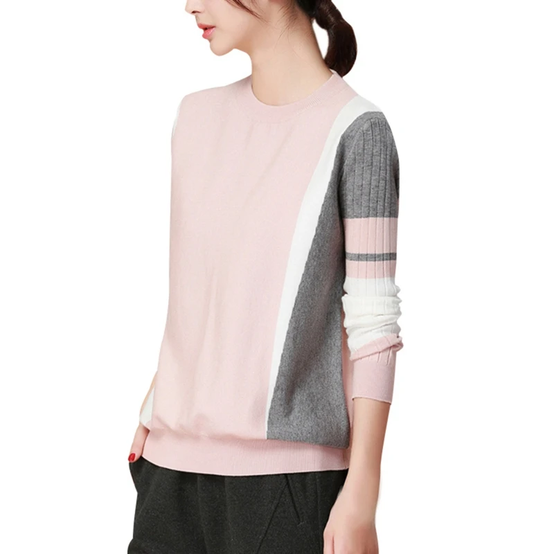 Women Sweater  Jumper Pullovers Knitted Sweaters Female Long Sleeve O-Neck Contrast Color Winter Sweater Women Tops Female