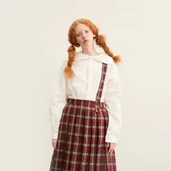 2019 весна оригинальный дизайн модные женские туфли белая блузка TopLong рукав с матросским воротником Элегантный дизайн цветы боты