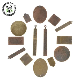 

pandahall 10pcs Metal Stamping Blank Tags Pendants for Jewelry Making Square Round Oval Antique Bronze Red Copper
