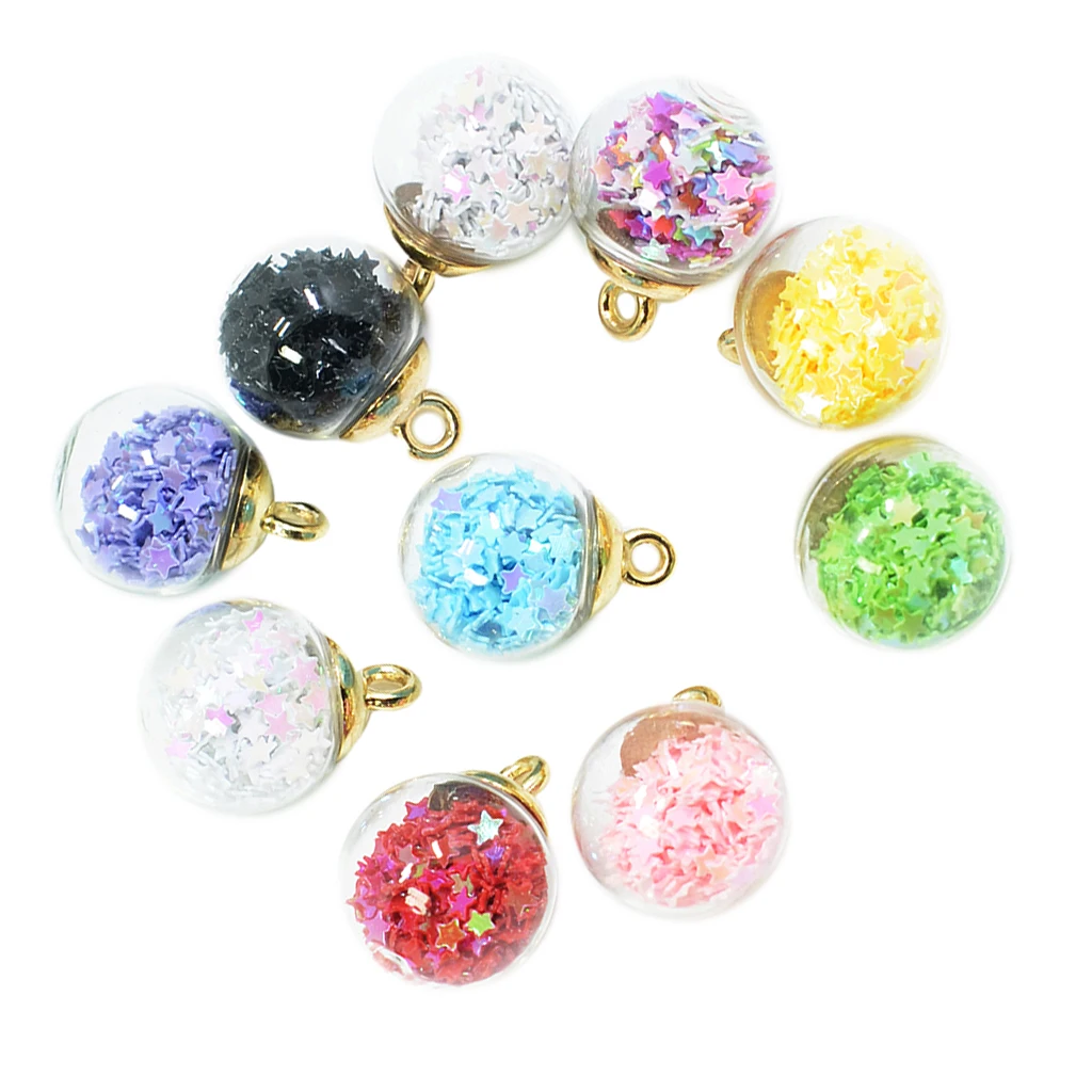 10pcs 16mm Colorful Transparent Glass Ball Star Charms Pendant Finding for Hair Jewelry Accessories Earring Jewelry Making Craft